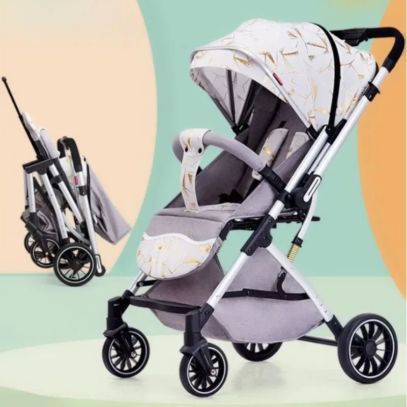 Two-way Lightweight High-view Baby Stroller Can Sit or Lie Down Portable Travel Baby Stroller Four-wheel Baby Stroller