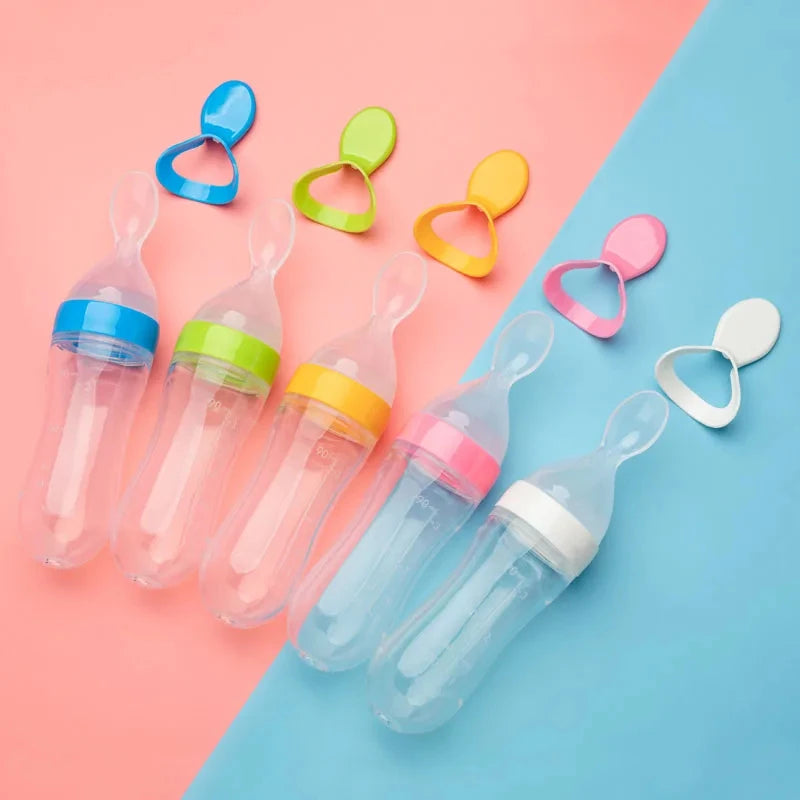 Silicone Squeezing Suction Cup Feeding Spoons Baby Complementary Feeding Bottle Feeder Newborn Feeding Tableware Accessories