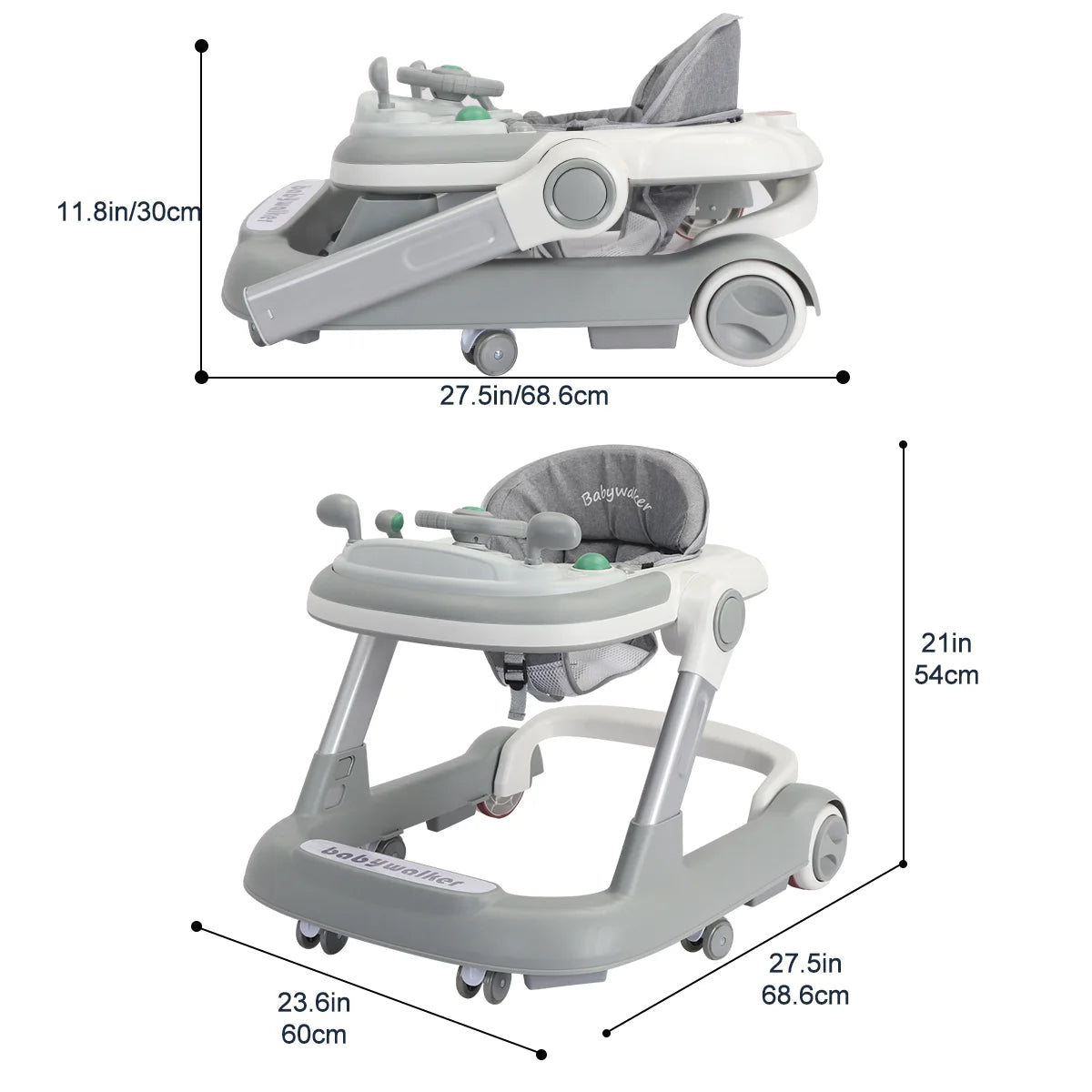 UBRAVOO Push Walker with Detachable Feeding and Music Trays, Foldable Learning Toy for Infants and Toddlers, 2 In 1 Walker