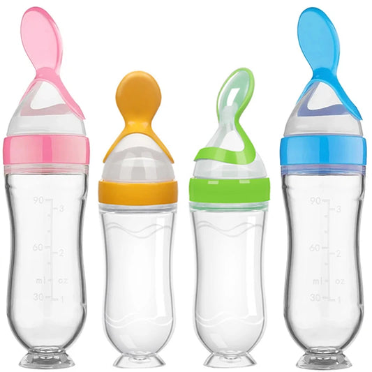 Silicone Squeezing Suction Cup Feeding Spoons Baby Complementary Feeding Bottle Feeder Newborn Feeding Tableware Accessories