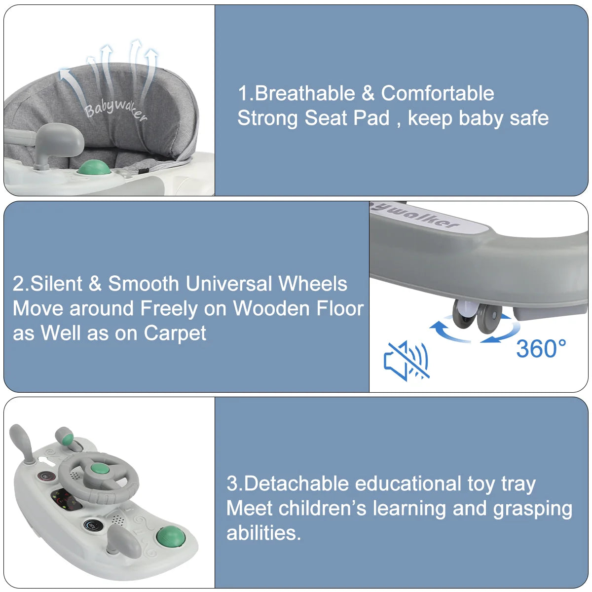 UBRAVOO Push Walker with Detachable Feeding and Music Trays, Foldable Learning Toy for Infants and Toddlers, 2 In 1 Walker