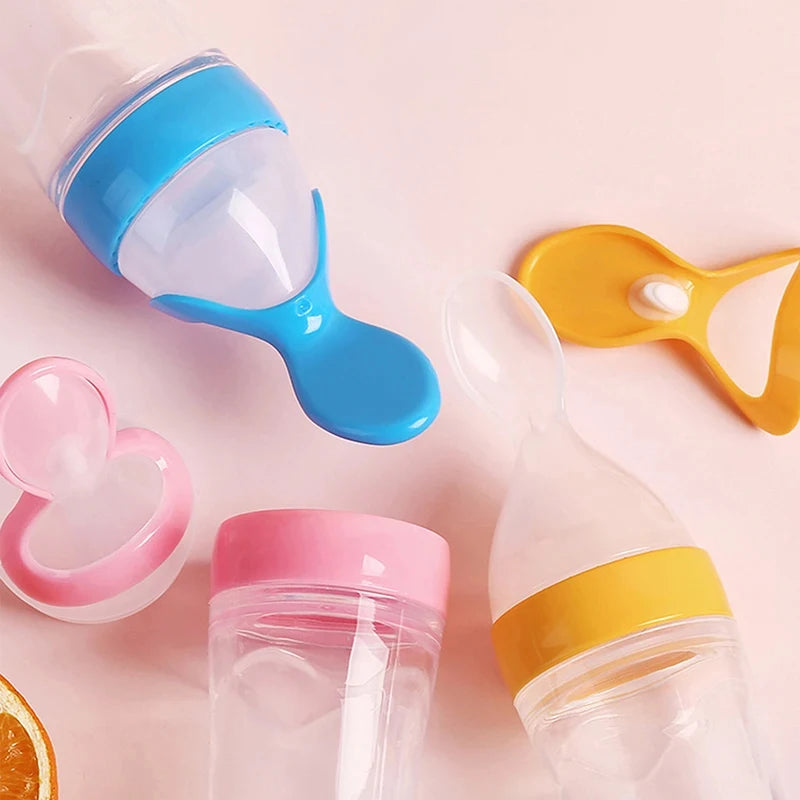 Silicone Squeezing Suction Cup Feeding Spoons Baby Complementary Feeding Bottle Feeder Newborn Feeding Tableware Accessories