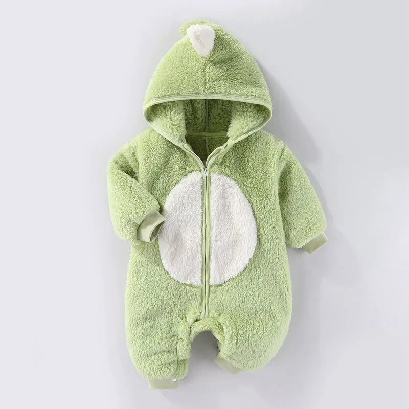 Baby Jumpsuit Autumn Winter Thick Warm Long Sleeves Fleece Bodysuit For Newborn Girl Hooded Cartoon Infant Boy Outerwear Romper