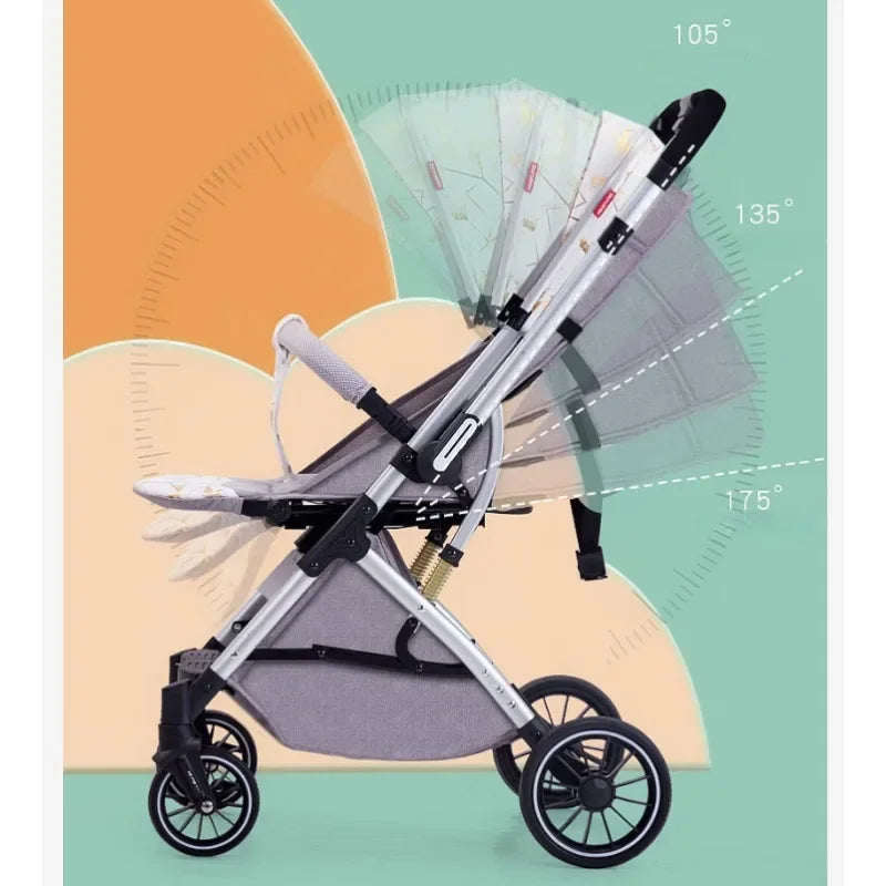 Two-way Lightweight High-view Baby Stroller Can Sit or Lie Down Portable Travel Baby Stroller Four-wheel Baby Stroller