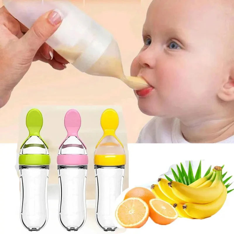 Silicone Squeezing Suction Cup Feeding Spoons Baby Complementary Feeding Bottle Feeder Newborn Feeding Tableware Accessories