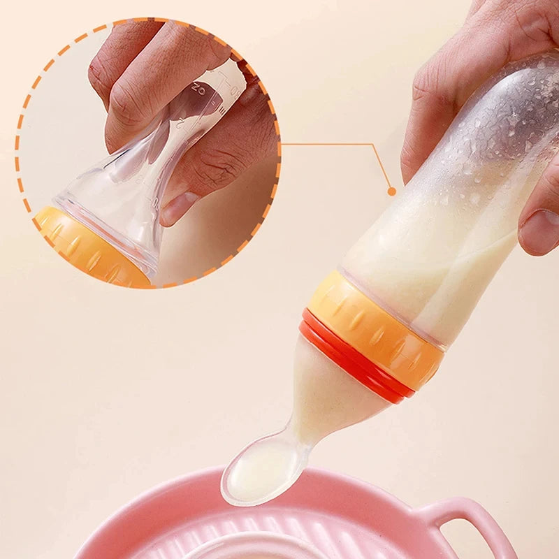 Silicone Squeezing Suction Cup Feeding Spoons Baby Complementary Feeding Bottle Feeder Newborn Feeding Tableware Accessories